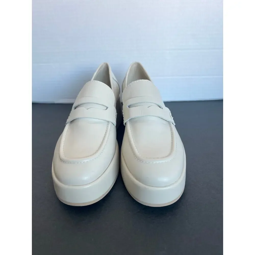 NWT Dolce Vita Yanni Cream Leather Platform‎ Penny Loafer Slip On Shoes Sz 8.5